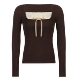 Women’s Y2K Long Sleeve Knitted Top – O-Neck Regular Fit Casual Tee