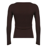 Y2k Women Long Sleeve Knitted Tops O Neck Regular Fit Tee