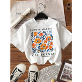 Yellow flowers market cotton t-shirt with a loose fit - White / XXXL / CHINA