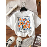 Yellow flowers market cotton t-shirt with a loose fit - White / XXXL / CHINA