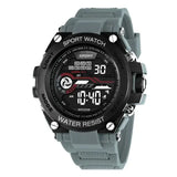 Men s Sports Watch LED Digital Alarm Clock Waterproof Silicone - Gray