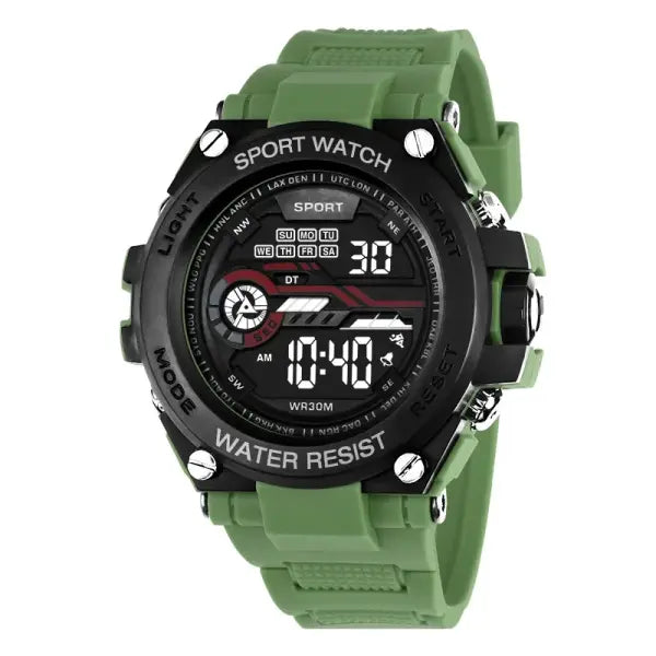 Men s Sports Watch LED Digital Alarm Clock Waterproof Silicone - Green