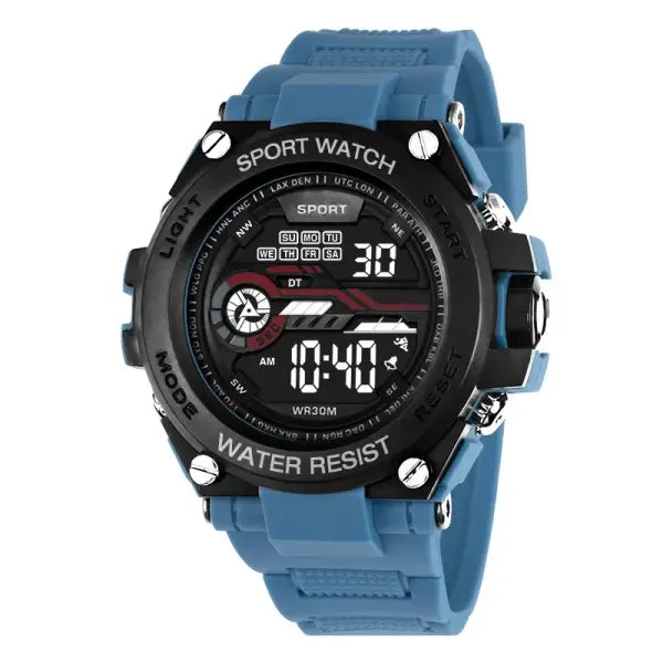 Men s Sports Watch LED Digital Alarm Clock Waterproof Silicone - Blue