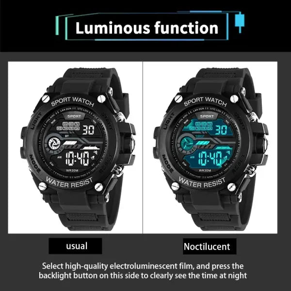 Men s Sports Watch LED Digital Alarm Clock Waterproof Silicone