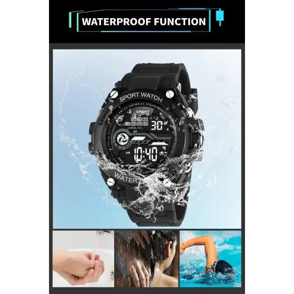 Men s Sports Watch LED Digital Alarm Clock Waterproof Silicone