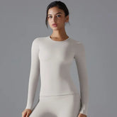 Women’s Long Sleeve Yoga Top - Winter Running & Fitness Shirt Dry-Fit Breathable Sports Tee - Silver Grey / L