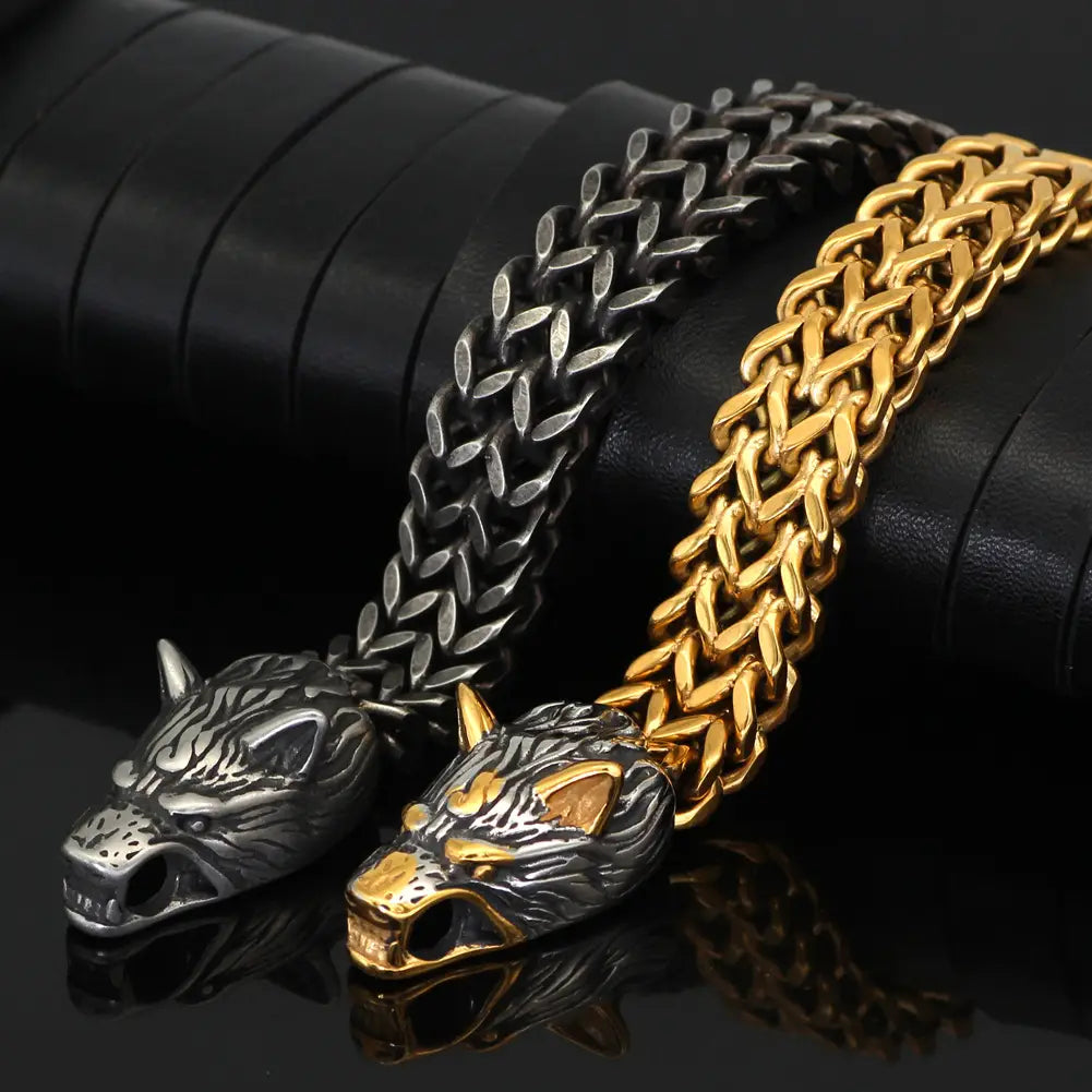 Hip-Hop Bracelet - Wolf Head Stainless Steel Men’s Jewelry