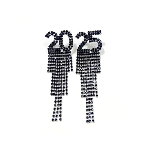 Digital Rhinestone Letter Earrings for Women’s Fashion Accessory 2025 - Black