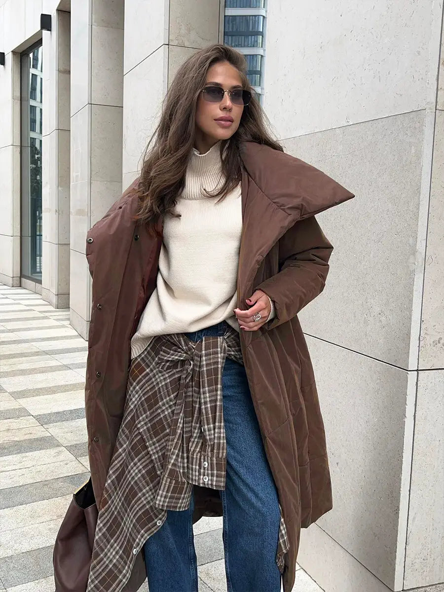 Fashion Large Lapel Long Coat Winter Warm Cotton Jacket for Women