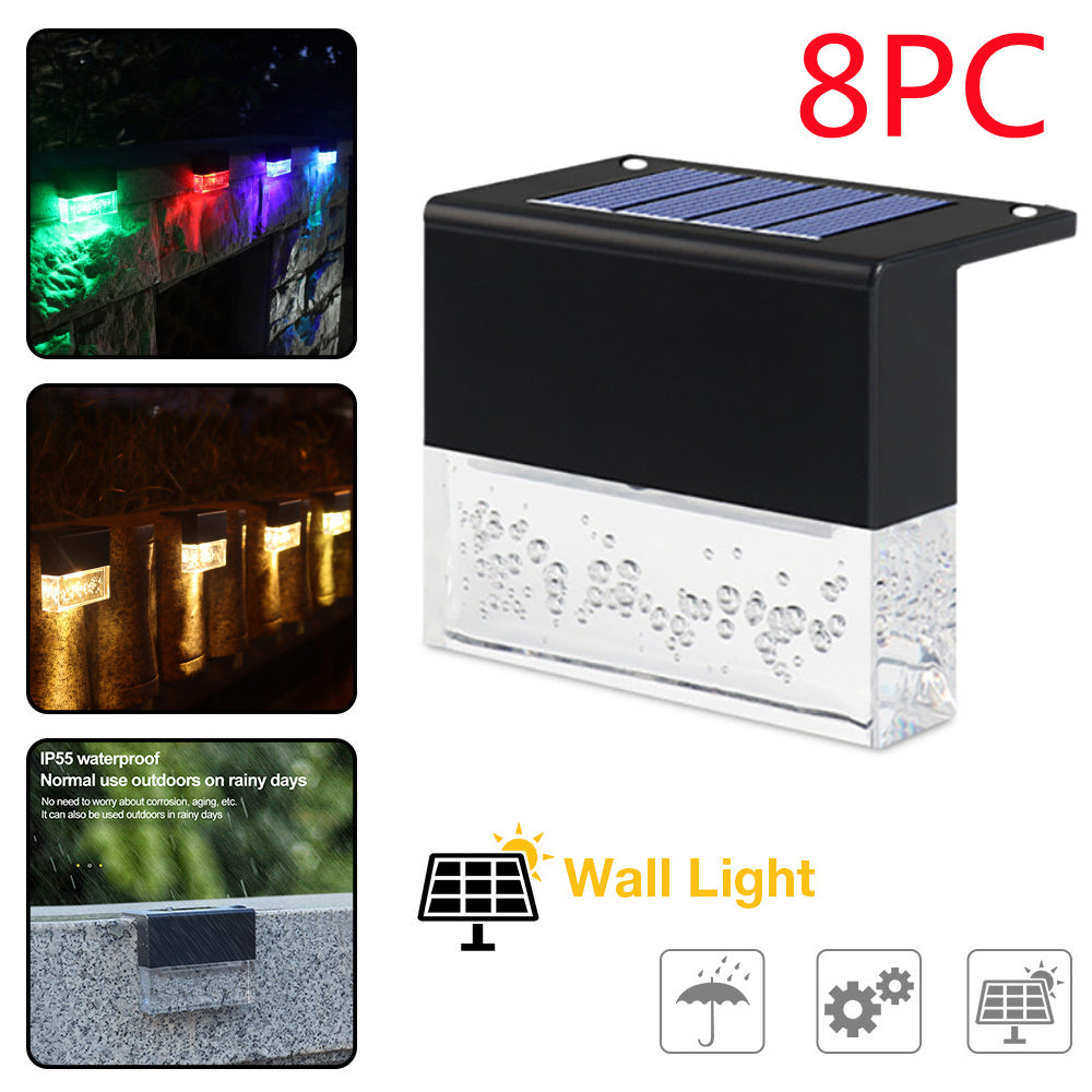 Waterproof New RGB LED Solar Light Step Fence Light - Black 8PC
