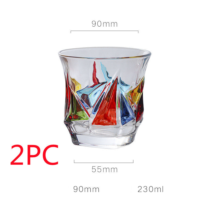 European Style New Enamel Whisky Glass With Colorful Woven Pattern - 2 Style / 2PCS - Hair Remover