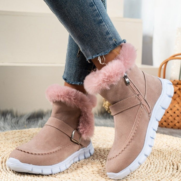 Round Toe Suede Flat Boots with Warm Lining Material