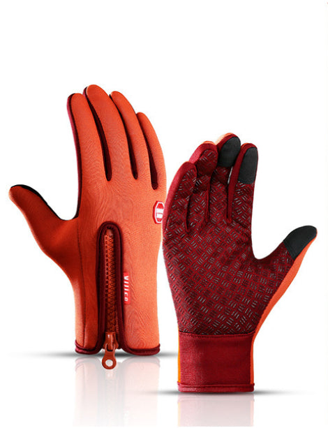 Winter Fleece Antiskid Motorcycle and Sports Riding Gloves - Orange / L