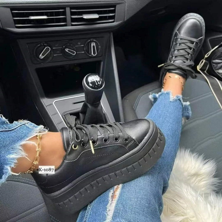 Round Toe Patent Leather Flat Sneakers with Durable Rubber Material - Black / Size37