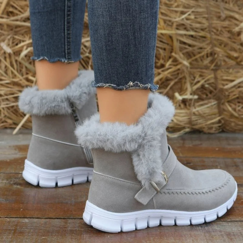 Round Toe Suede Flat Boots with Warm Lining Material