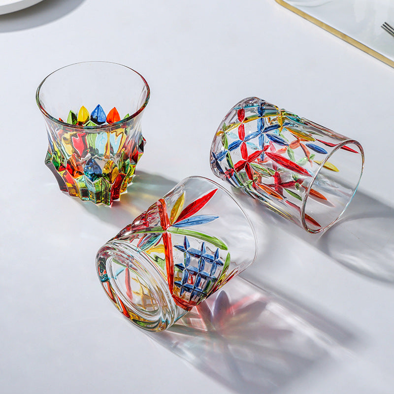European Style New Enamel Whisky Glass With Colorful Woven Pattern - Hair Remover