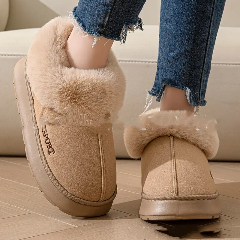 Cozy Plush Soft Slippers Shoes For Women Non-Slip Platform Shoes With Faux Fur Lining Mute Sole And Comfortable Fit