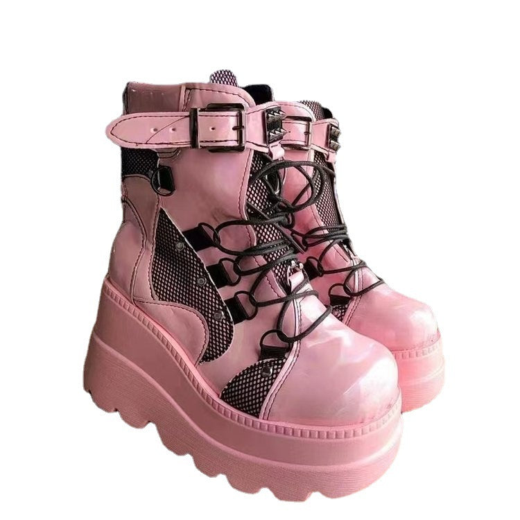 Pink Wedge Boots in Faux Polyurethane Material - Pink / 41