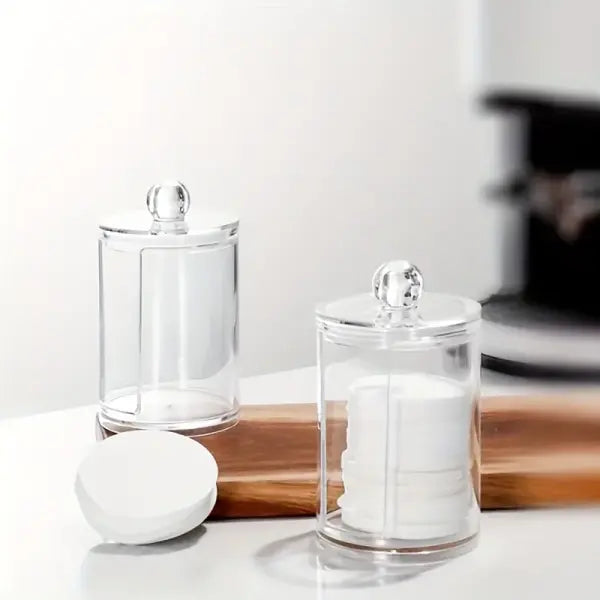 1/2 Pcs Acrylic Makeup Organizer Clear Round Cotton Pad & Swab Holder Dustproof Cosmetic Storage Box for Cotton Balls &