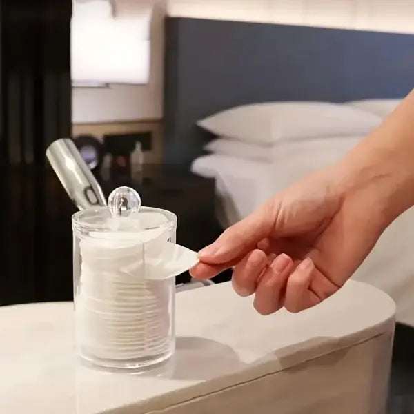 1/2 Pcs Acrylic Makeup Organizer Clear Round Cotton Pad & Swab Holder Dustproof Cosmetic Storage Box for Cotton Balls &