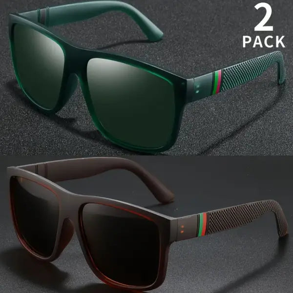 2pcs polarized sunglasses for men (polycarbonate) – fashionable eyewear type - Green and Tea