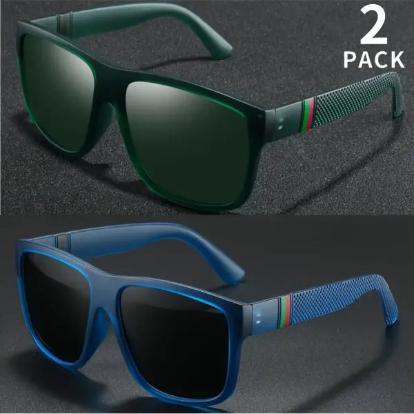 2pcs polarized sunglasses for men (polycarbonate) – fashionable eyewear type - Green and Blue