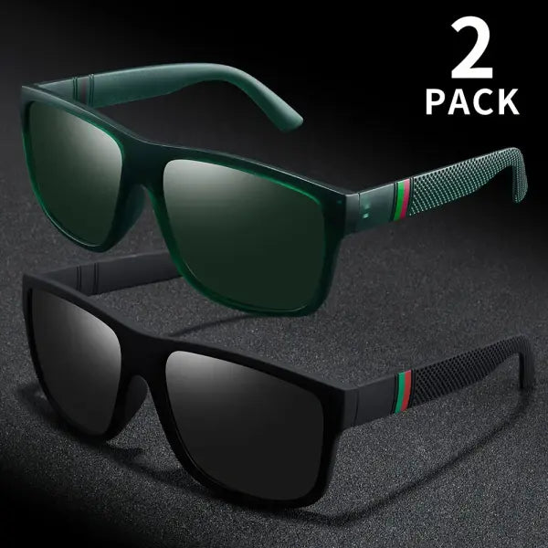 2pcs polarized sunglasses for men (polycarbonate) – fashionable eyewear type - Green and Black