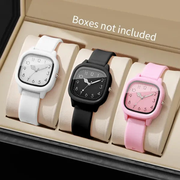 10PCS Fashion Silicone Band Women Quartz Watches Set with Arabic Dial - 3PCS Set No Box