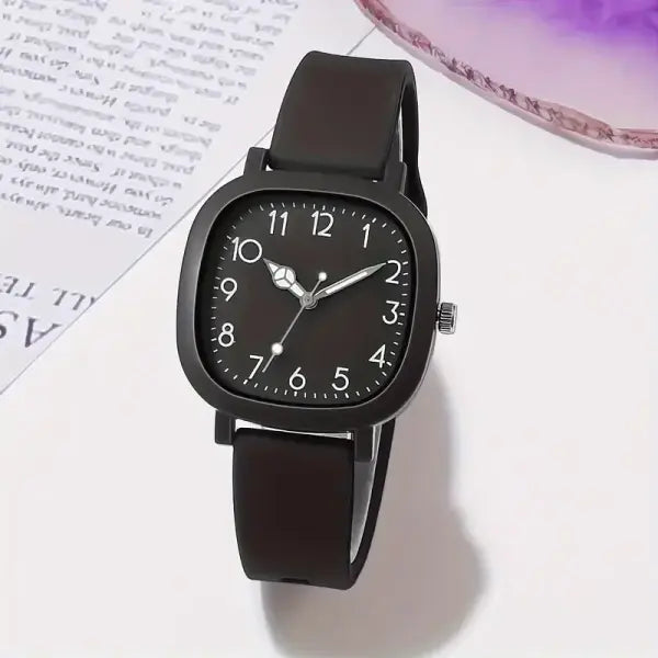 10PCS Fashion Silicone Band Women Quartz Watches Set with Arabic Dial - Black