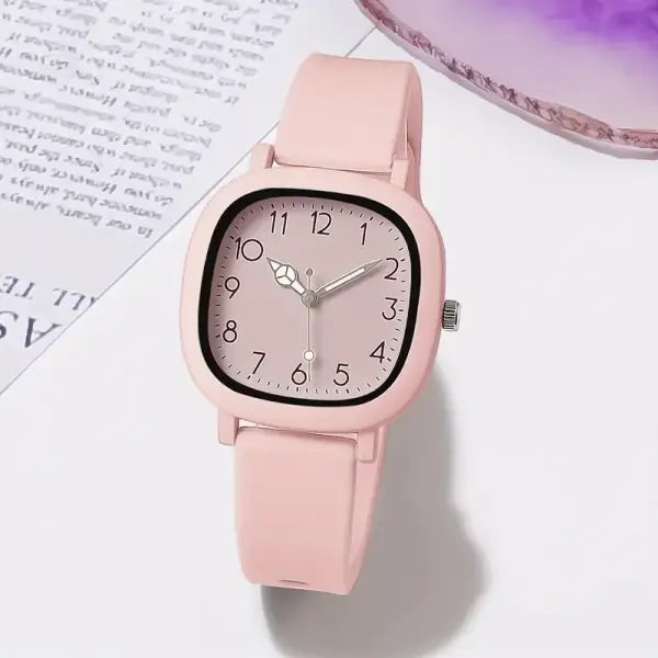10PCS Fashion Silicone Band Women Quartz Watches Set with Arabic Dial - Pink