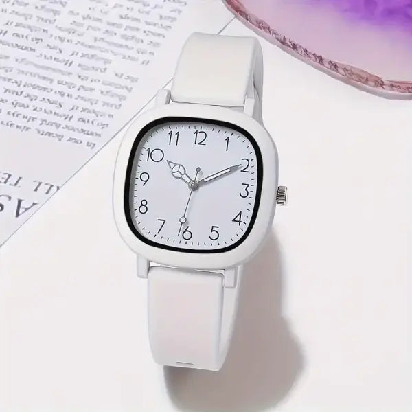 10PCS Fashion Silicone Band Women Quartz Watches Set with Arabic Dial - White