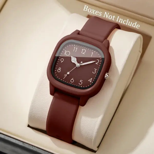 10PCS Fashion Silicone Band Women Quartz Watches Set with Arabic Dial - Brown Face No Box