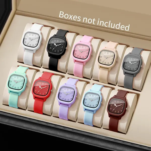 10PCS Fashion Silicone Band Women Quartz Watches Set with Arabic Dial - 10PCS Set No Box