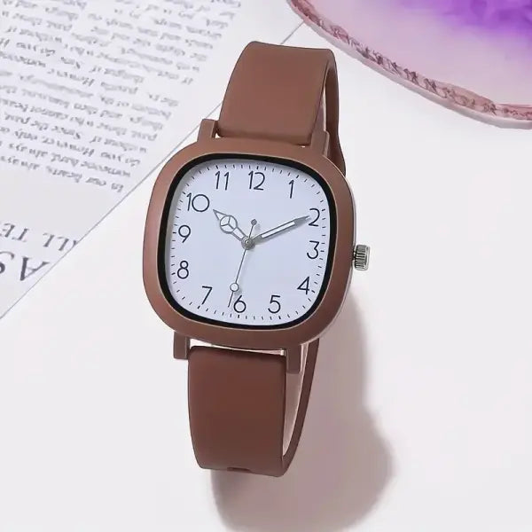 10PCS Fashion Silicone Band Women Quartz Watches Set with Arabic Dial - Brown