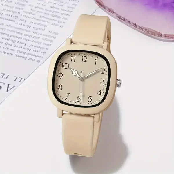 10PCS Fashion Silicone Band Women Quartz Watches Set with Arabic Dial - khaki