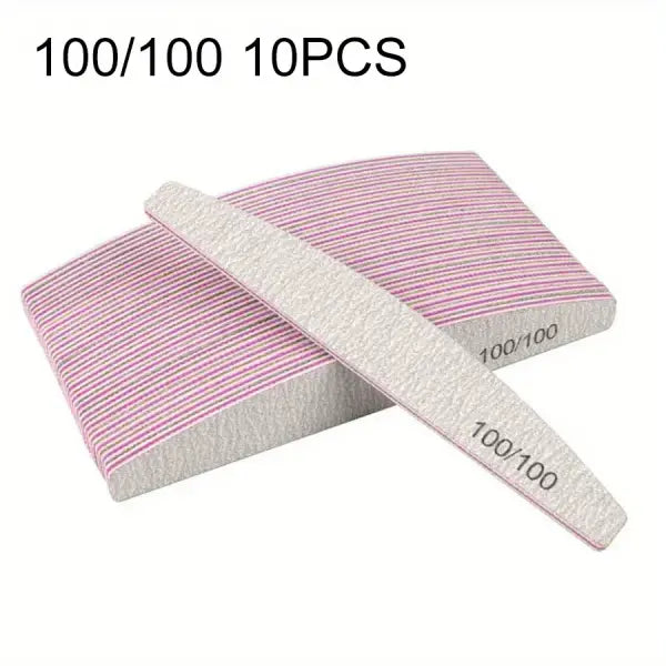 Professional Nail Files 1/3/5/10 Pack – 80/100/150/180/240 Grit Half-Moon Thick Sanding Manicure Tools - 100 100 10PCS