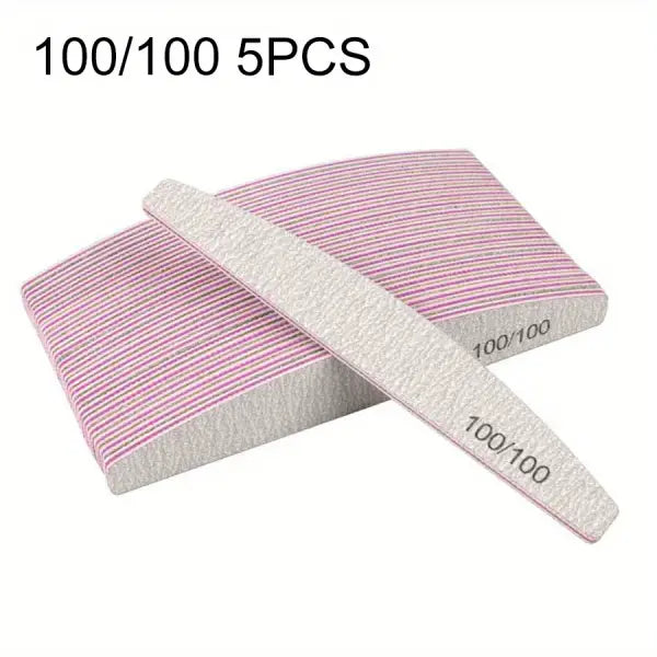 Professional Nail Files 1/3/5/10 Pack – 80/100/150/180/240 Grit Half-Moon Thick Sanding Manicure Tools - 100 100 5PCS
