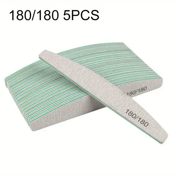 Professional Nail Files 1/3/5/10 Pack – 80/100/150/180/240 Grit Half-Moon Thick Sanding Manicure Tools - 180 180 5PCS