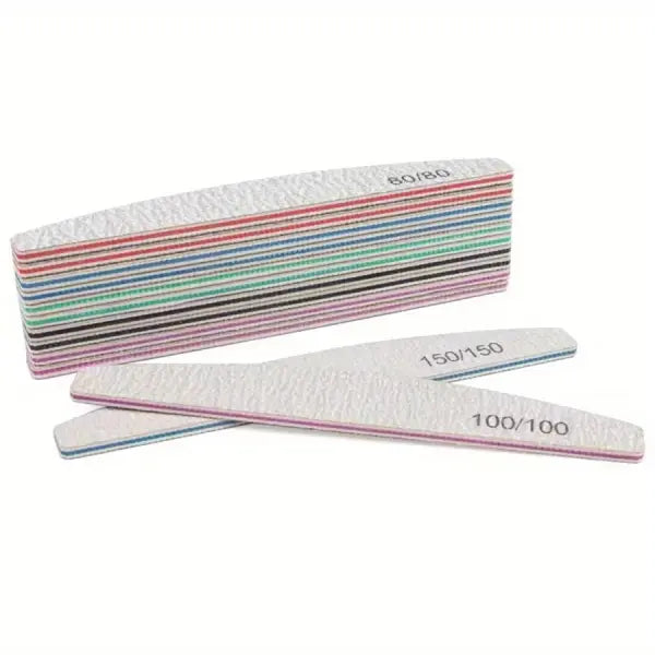 Professional Nail Files 1/3/5/10 Pack – 80/100/150/180/240 Grit Half-Moon Thick Sanding Manicure Tools