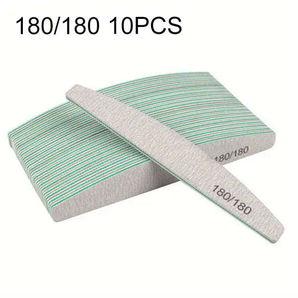 Professional Nail Files 1/3/5/10 Pack – 80/100/150/180/240 Grit Half-Moon Thick Sanding Manicure Tools - 180 180 10PCS