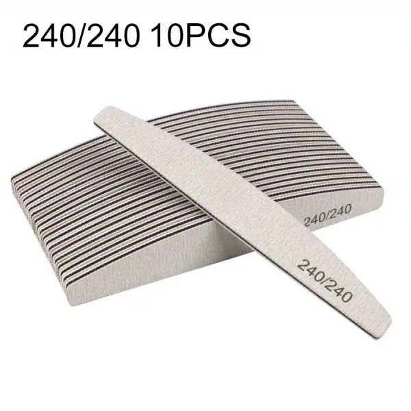 Professional Nail Files 1/3/5/10 Pack – 80/100/150/180/240 Grit Half-Moon Thick Sanding Manicure Tools - 240 240 10PCS