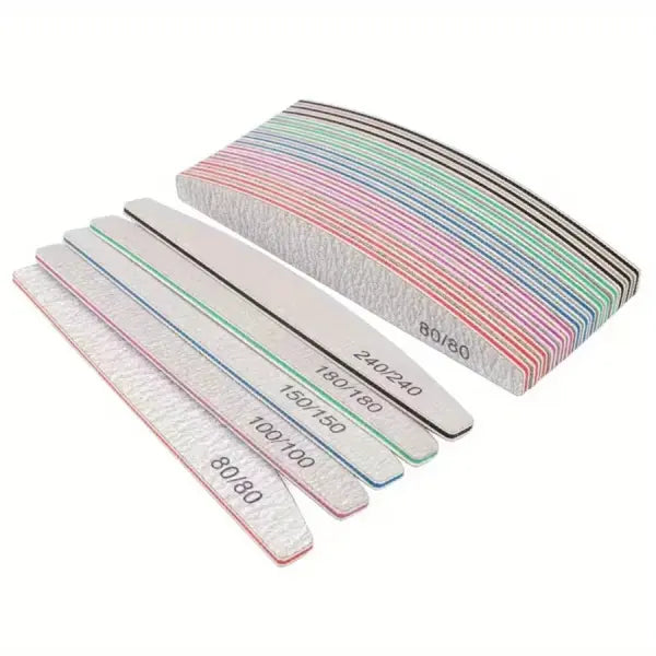 Professional Nail Files 1/3/5/10 Pack – 80/100/150/180/240 Grit Half-Moon Thick Sanding Manicure Tools