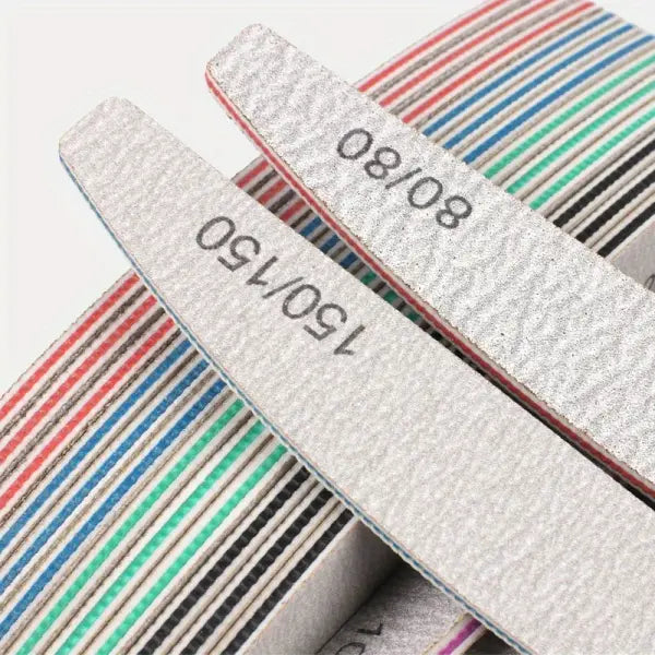 Professional Nail Files 1/3/5/10 Pack – 80/100/150/180/240 Grit Half-Moon Thick Sanding Manicure Tools