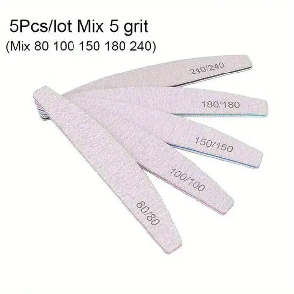 Professional Nail Files 1/3/5/10 Pack – 80/100/150/180/240 Grit Half-Moon Thick Sanding Manicure Tools - Mix 5PCS
