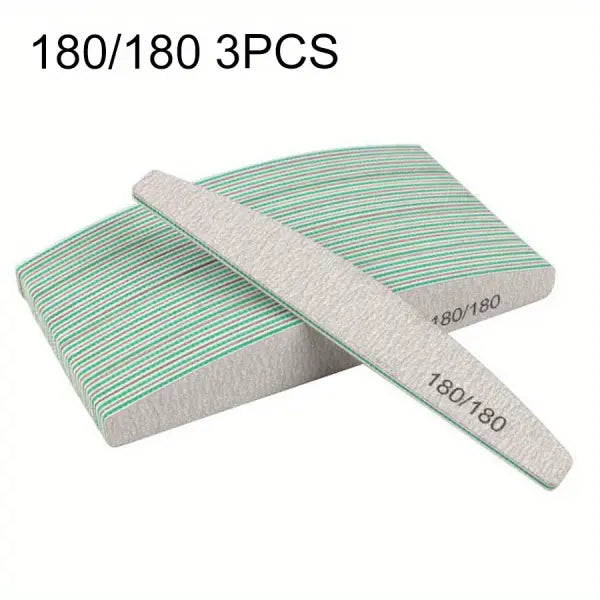 Professional Nail Files 1/3/5/10 Pack – 80/100/150/180/240 Grit Half-Moon Thick Sanding Manicure Tools - 180 180 3PCS