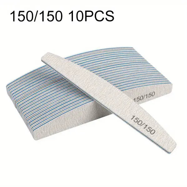 Professional Nail Files 1/3/5/10 Pack – 80/100/150/180/240 Grit Half-Moon Thick Sanding Manicure Tools - 150 150 10PCS