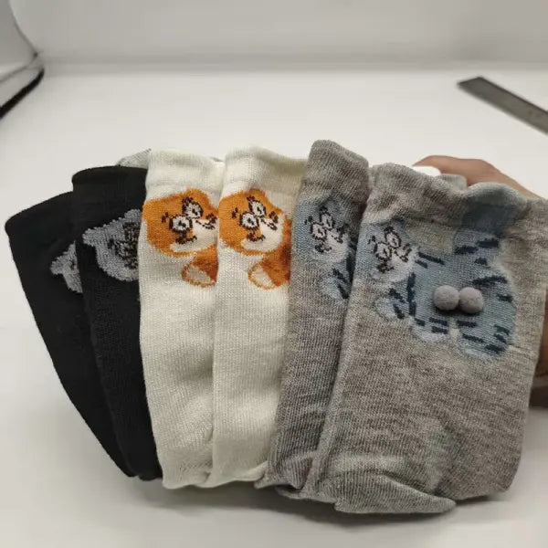 Three-Dimensional Cat Printed Men Female Socks Soft Cotton Crew Mid Tube - 3Pair-mix / One Size