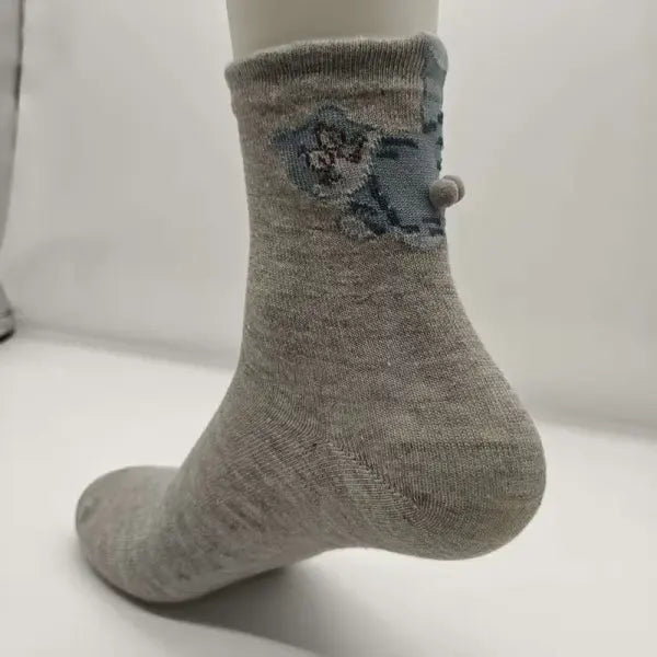 Three-Dimensional Cat Printed Men Female Socks Soft Cotton Crew Mid Tube - Grey / One Size