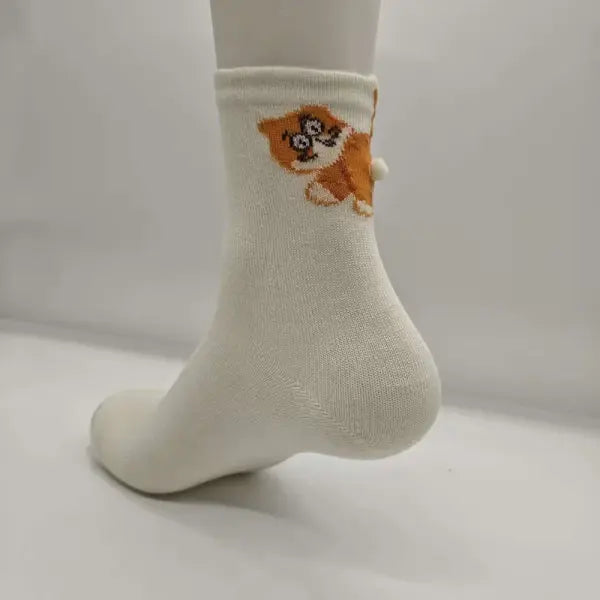 Three-Dimensional Cat Printed Men Female Socks Soft Cotton Crew Mid Tube - WHITE / One Size