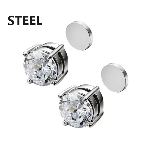 6MM Crystal Magnetic Stud Earrings – Non-Piercing Stainless Steel Punk Zircon 1–3 Pairs for Men - type2